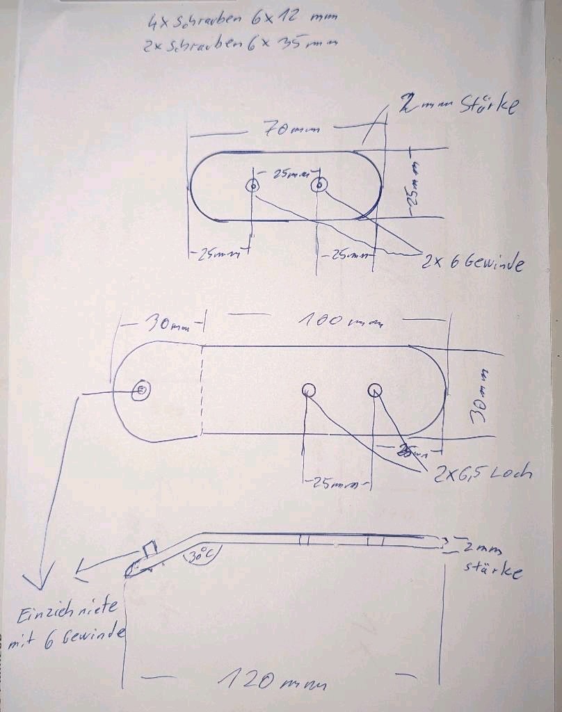 Skizze für Halterungen Windschott Original 916